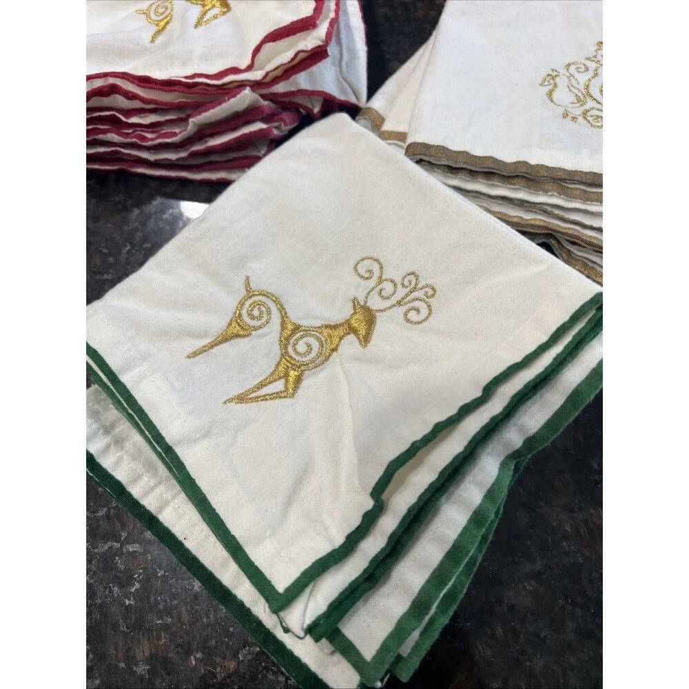 Pier One Cloth Napkins | Christmas | Reindeer | 10x10 | Partridge | Set of 12 |